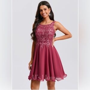 JJ's House A-Line Scoop Chiffon Dress/Sequins/Appliqué Lace-SizeSmall NWT